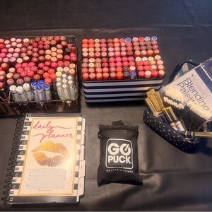 Lipstick and Makeup Organizer Set in Assorted Pinks, Reds, Berry’s, and Oranges.